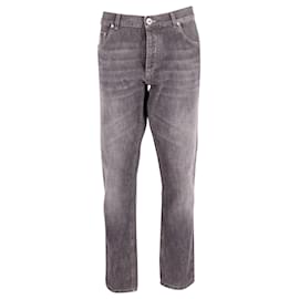 Brunello Cucinelli-Brunello Cucinelli Straight Leg Selvedged Jeans in Grey Cotton-Grey