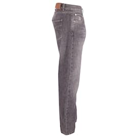 Brunello Cucinelli-Brunello Cucinelli Jeans rectos con orillo en algodón gris-Gris