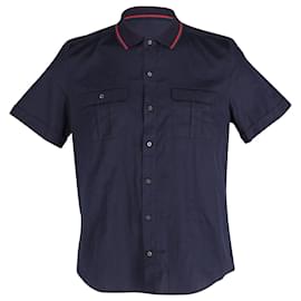 Gucci-Camisa Gucci con cuello a rayas en algodón azul marino-Azul marino