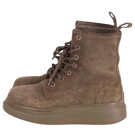 Alexander Mcqueen Lace Up Combat Boots in Khaki Suede Green Khaki