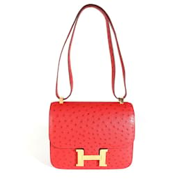 Hermès-Hermes Rouge Vif Ostrich Constance 24 GHW-Red