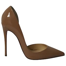 Christian Louboutin-Christian Louboutin Iriza D'orsay Pumps in Nude Patent Leather-Flesh