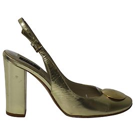 Etro Block Heel Metallic Slingback Pumps in Gold Leather Golden Metallic
