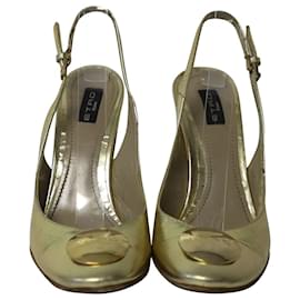 Etro-Zapatos de salón destalonados metálicos con tacón en bloque de Etro en cuero dorado-Dorado