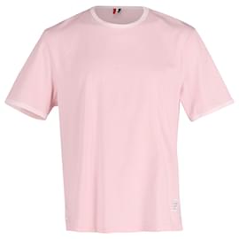 Thom Browne-Camiseta holgada de manga corta en algodón rosa con abertura lateral de Thom Browne-Rosa