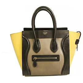 Céline-CELINE mini Luggage tricolor calf leather smooth & drummed leather handbag tote-Multiple colors