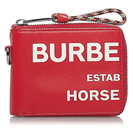 Burberry-Cartera de piel con cremallera y estampado Horseferry-Roja