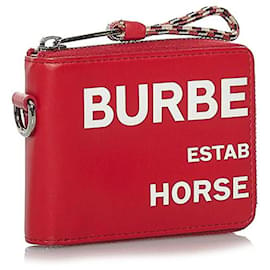 Burberry-Cartera de piel con cremallera y estampado Horseferry-Roja
