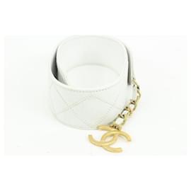 Chanel-White Quilted Lambskin Belt with Gold CC Logo on Chain-Other