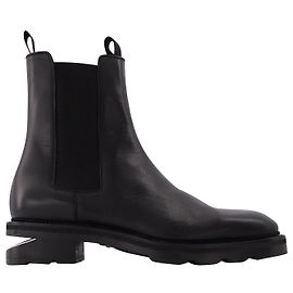 Alexander Wang Low-Heeled Andie Cut-Out Boots in Black Box Calf Leather Black