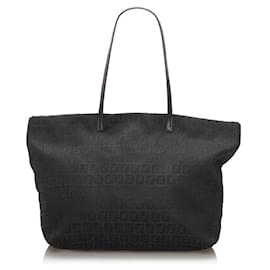 Fendi-Zucchino Roll Tote Bag-Black