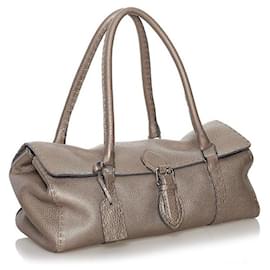 Fendi-Sac à main en cuir Selleria-Doré
