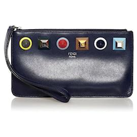 Fendi-Leather Zip Wallet-Blue