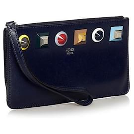 Fendi-Leather Zip Wallet-Blue