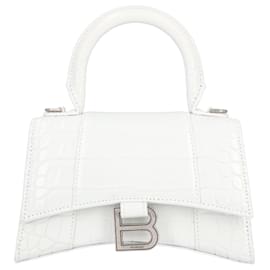 Balenciaga-Balenciaga Women Hourglass XS in white crocodile embossed leather-White