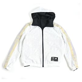 Fendi-Fendi FAA817 Zucca/sideline logo mesh reversible hooded blouson jacket black and white 46-Black,White