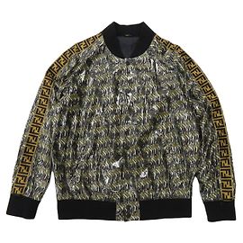 Fendi Zucca Pattern Coach Jacket Men's FF Pattern Side Tape Logo Khaki Khaki
