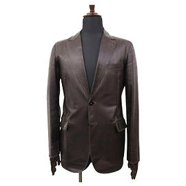 [Fendi] Super-Luxus-Lederjacke Stichdekorationsdesign 2 Tasten (Herren) Size 48 Dunkelbraun Dunkelbraun