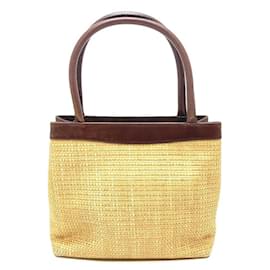Chanel-CHANEL Chanel CC Coco Mark Shoulder Basket Bag Tote Bag Straw/Leather Women's Beige x Brown-Brown,Beige