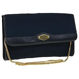 Christian Dior-Christian Dior Trotter Canvas Chain Shoulder Bag Navy Auth rd2392-Navy blue