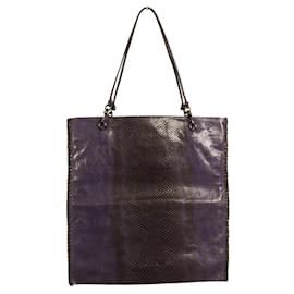 Prada-PRADA mini sac à main cabas en cuir violet embossé lézard avec anses doublées-Violet