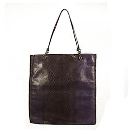 Prada-PRADA mini sac à main cabas en cuir violet embossé lézard avec anses doublées-Violet