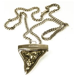 Givenchy Large Shark Tooth Pendant Silver Tone Chain Necklace with crystals Silvery