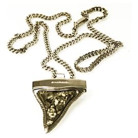Givenchy-Givenchy Large Shark Tooth Pendant Silver Tone Chain Necklace with crystals-Silvery