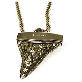Givenchy-Givenchy Large Shark Tooth Pendant Silver Tone Chain Necklace with crystals-Silvery