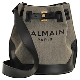 Balmain-Balmain B-Army Bucket Bag Canvas Leather-Black,Khaki