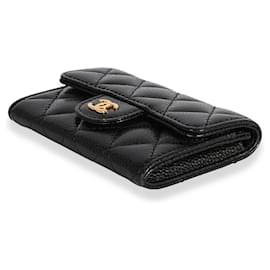 Chanel-Chanel Black Quilted Caviar Flap Card Holder Wallet-Black