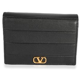 Cartera con tarjetero Vlogo de cuero negro Valentino Negro