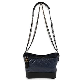 Chanel-Chanel Navy & Black Aged Calfskin Quilted Medium Gabrielle Hobo -Blue