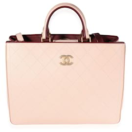 Chanel-Chanel Beige & Burgundy Quilted Calfskin Shopping Tote -Flesh