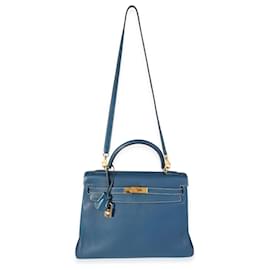 Hermès-Hermes Verso Bleu Thalassa & Bleu Jean Clemence Retourne Kelly 32 GHW-Blue