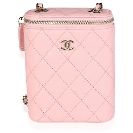 Estojo de penteadeira vertical pequeno Chanel rosa acolchoado caviar Rosa
