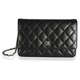 Chanel-Chanel Black Quilted Lambskin Wallet On Chain-Black