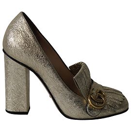 Gucci Marmont High Heel Loafers in Gold Leather Golden