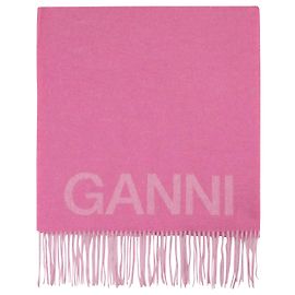 Ganni Sciarpa Frange in Lana Rosa Riciclata Rosa