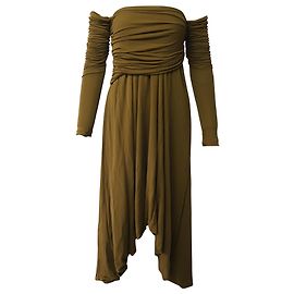Khaite – Schulterfreies Midikleid „Nerissa“ aus olivfarbener Viskose Grün Olivgrün