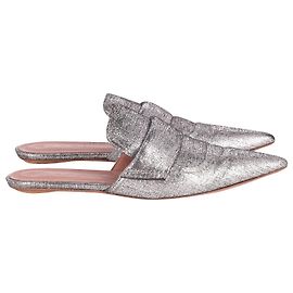 Marni Metallic Slip-On Pantoletten aus silbernem Leder Silber