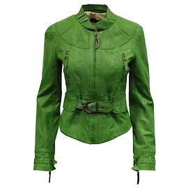 Roberto Cavalli Robert Cavalli Gürtelschnalle Jacke aus grünem Leder Grün