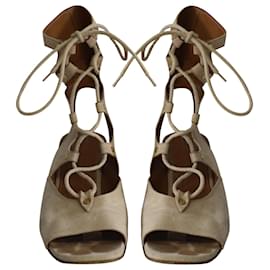 Chloé-Chloe Foster Lace-Up Wedge Sandals in Nude Suede-Flesh