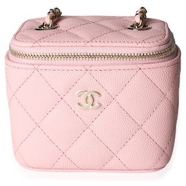 Mini estojo rosa acolchoado de caviar Chanel com corrente Rosa