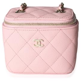 Chanel-Chanel Pink Quilted Caviar Mini Vanity Case With Chain -Pink