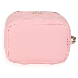 Chanel-Chanel Pink Quilted Caviar Mini Vanity Case With Chain-Pink
