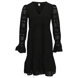 Iris & Ink-Iris & Ink Saguaro Geripptes Broderie-Anglaise-Kleid aus schwarzer Baumwolle-Schwarz