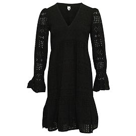 Vestido Iris & Ink Saguaro com pregas e bordado inglês em algodão preto Preto