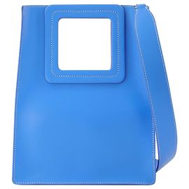 Staud Cabas Shirley Tall en Cuir Bleu Bleu