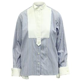 Sacai-Sacai Striped Shirt in Blue and White Cotton -Blue